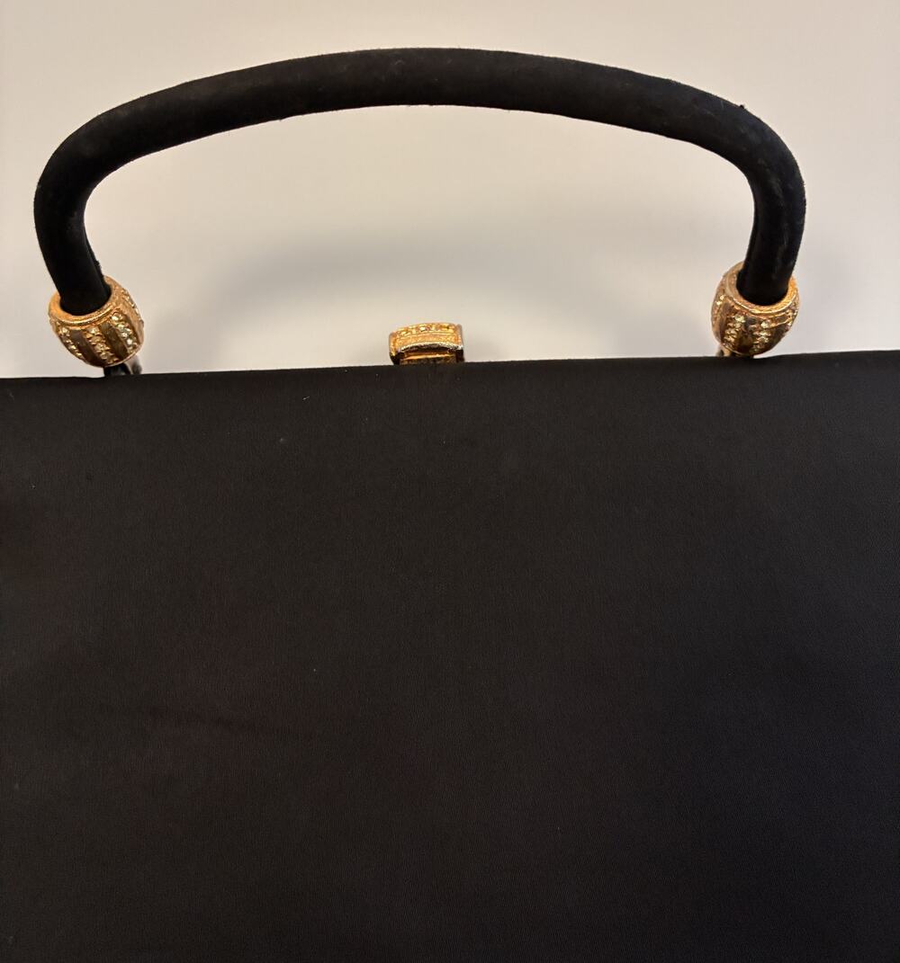 Vintage 1950s After Five Black Satin Evening Clutch Purse w/ Attached Coin Purse